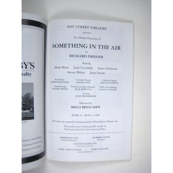 Something In The Air Bay Street Theatre 8th Season Program 1999 Sag Harbour - Picture 2 of 6